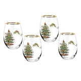 Christmas Tree 4-Piece Glass Stemless Wine Set