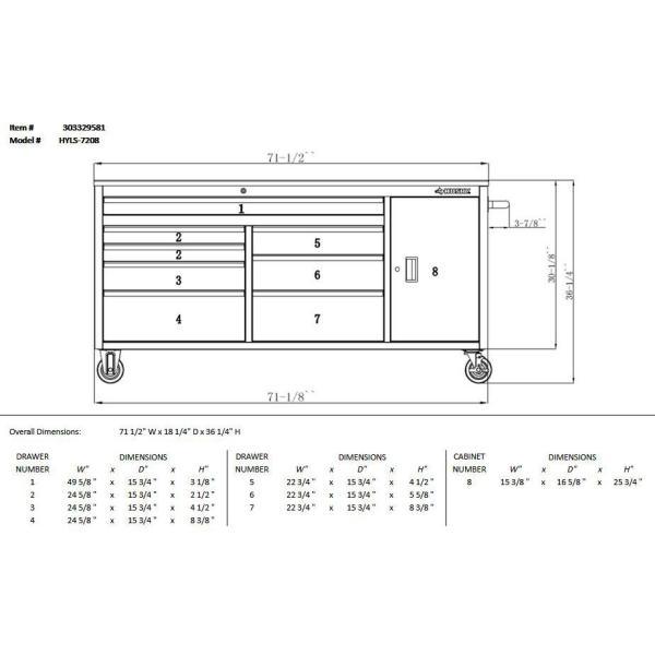 72 in. 8-Drawer and 1-Door Mobile Workbench in Stainless Steel