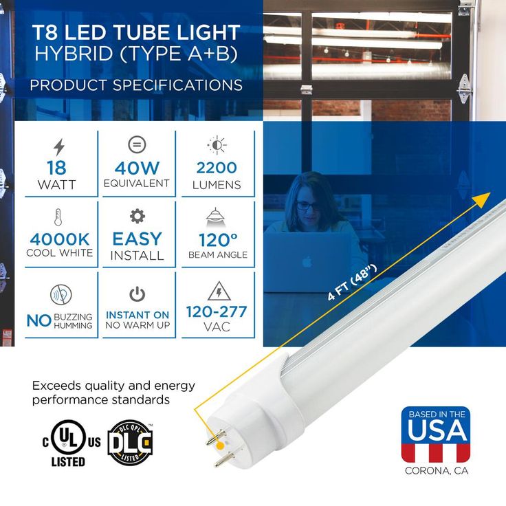 Viribright 4 ft. 40-Watt Equivalent Cool White (4000K) Type A & B Hybrid Linear T8 LED Tube Light Bulb (12-Pack)