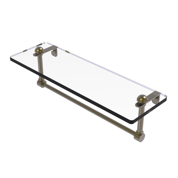Allied Brass Antique Brass 1-Tier Wall-Mount Bathroom Shelf with Glass and Towel Bar, 16 x 5 in.