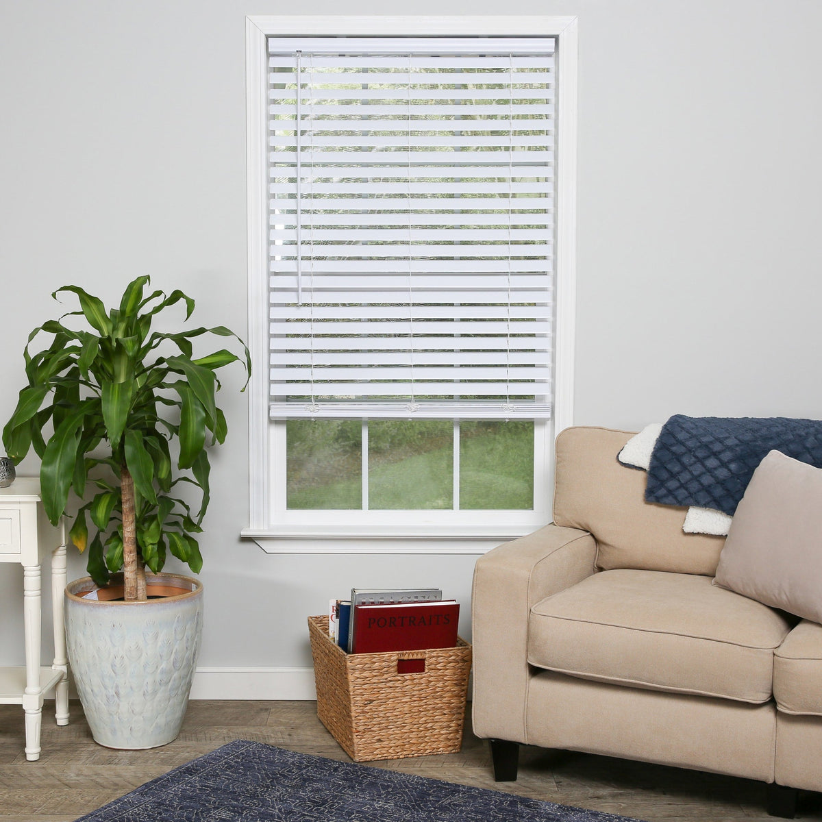 Project Source Premium 2-in Slat Width 34-in x 64-in Cordless White Vinyl Room Darkening Plantation Blinds
