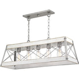Progress Lighting Bradberry 5-Light Antique White and Galvanized Farmhouse Linear Large Hanging Kitchen Island Light