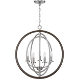 Progress Lighting Fairwood 5-Light Teak Wood and Satin Nickel Transitional Globe Medium Hanging Pendant Light