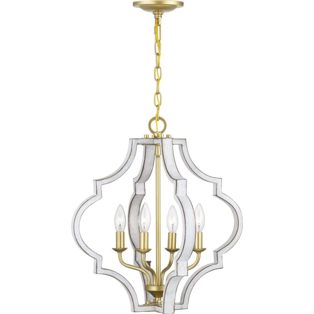 Progress Lighting Teigen 4-Light Antique White and Vintage Gold Transitional Geometric Medium Hanging Pendant Light