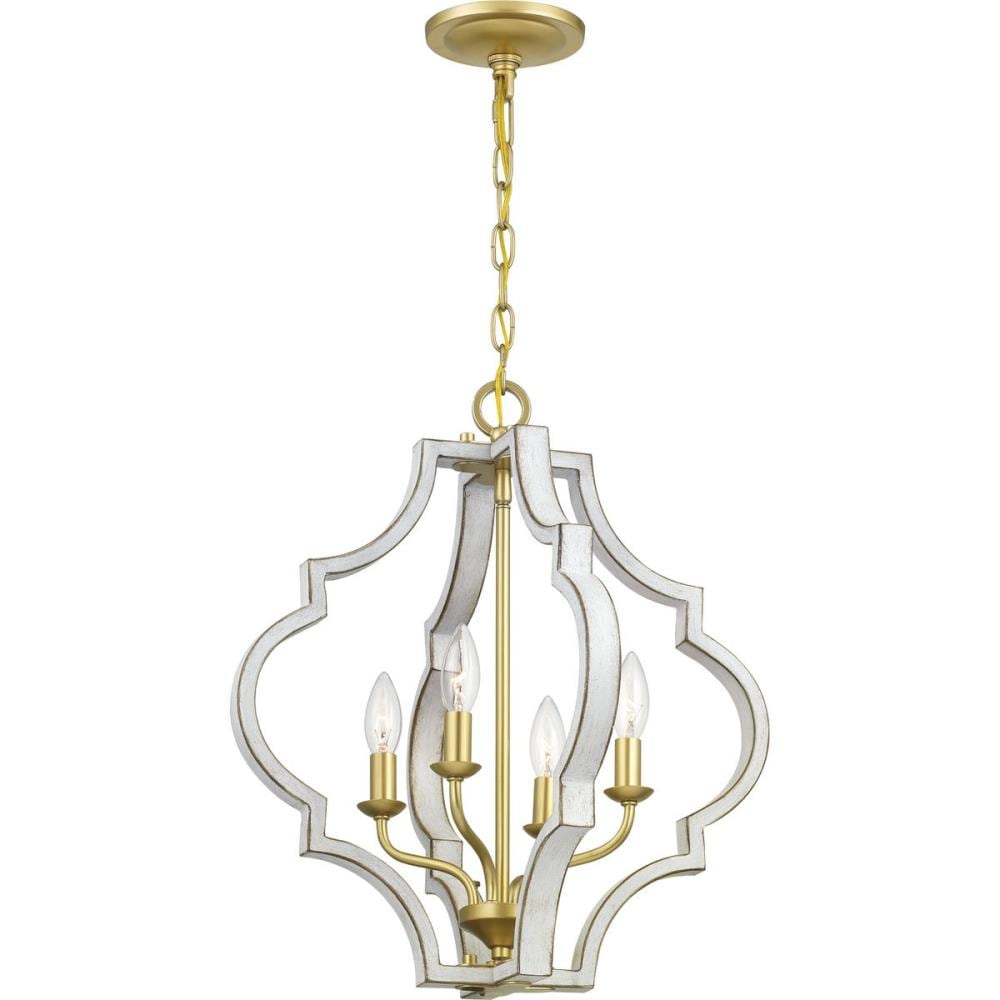 Progress Lighting Teigen 18-in Antique White & Vintage Gold Geometric 4-Light Pendant