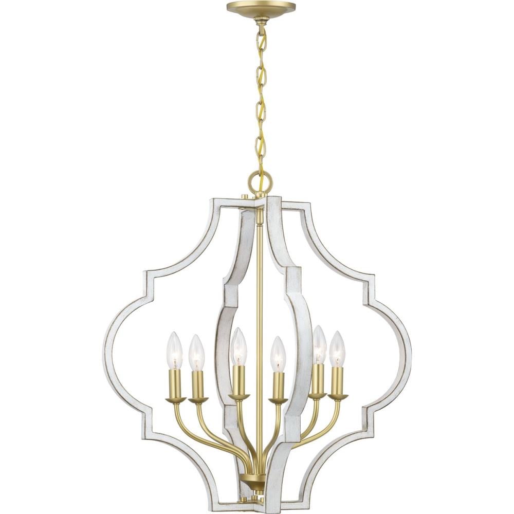 Progress Lighting Teigen 6-Light Antique White and Vintage Gold Transitional Geometric Large Hanging Pendant Light