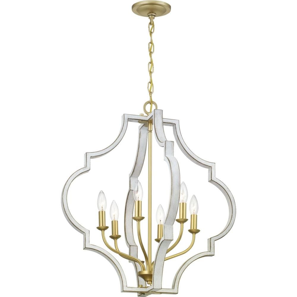 Progress Lighting Teigen 6-Light Antique White and Vintage Gold Transitional Geometric Large Hanging Pendant Light