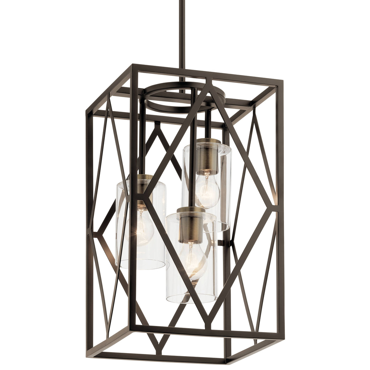Kichler Solander 3-Light Olde Bronze Traditional Clear Glass Geometric Medium Hanging Pendant Light
