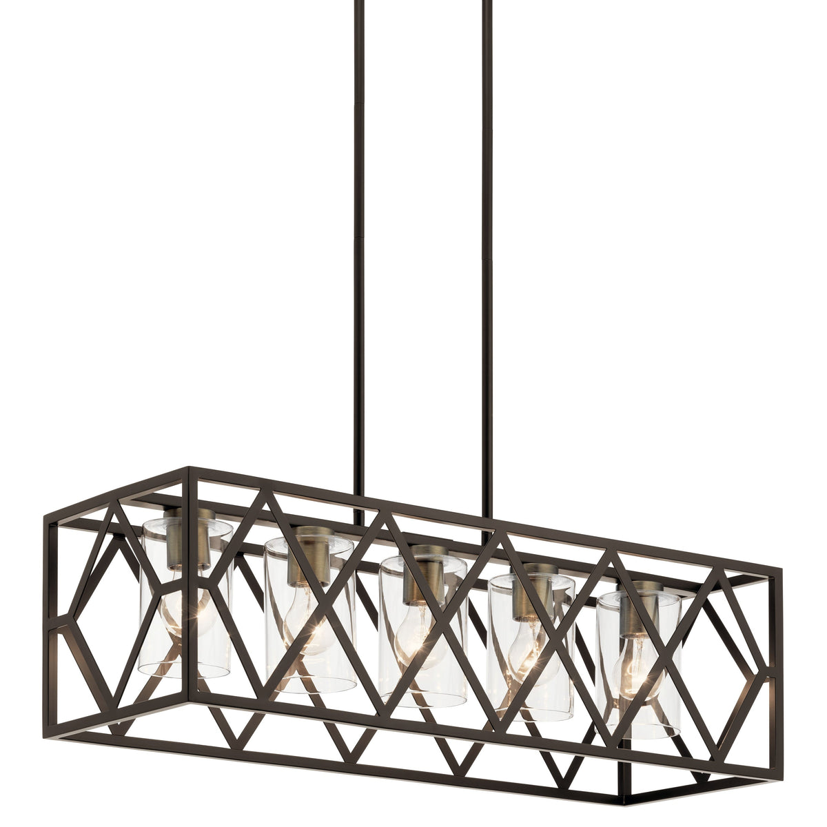 Kichler Solander 5-Light Olde Bronze Transitional Clear Glass Linear Large Hanging Kitchen Island Light