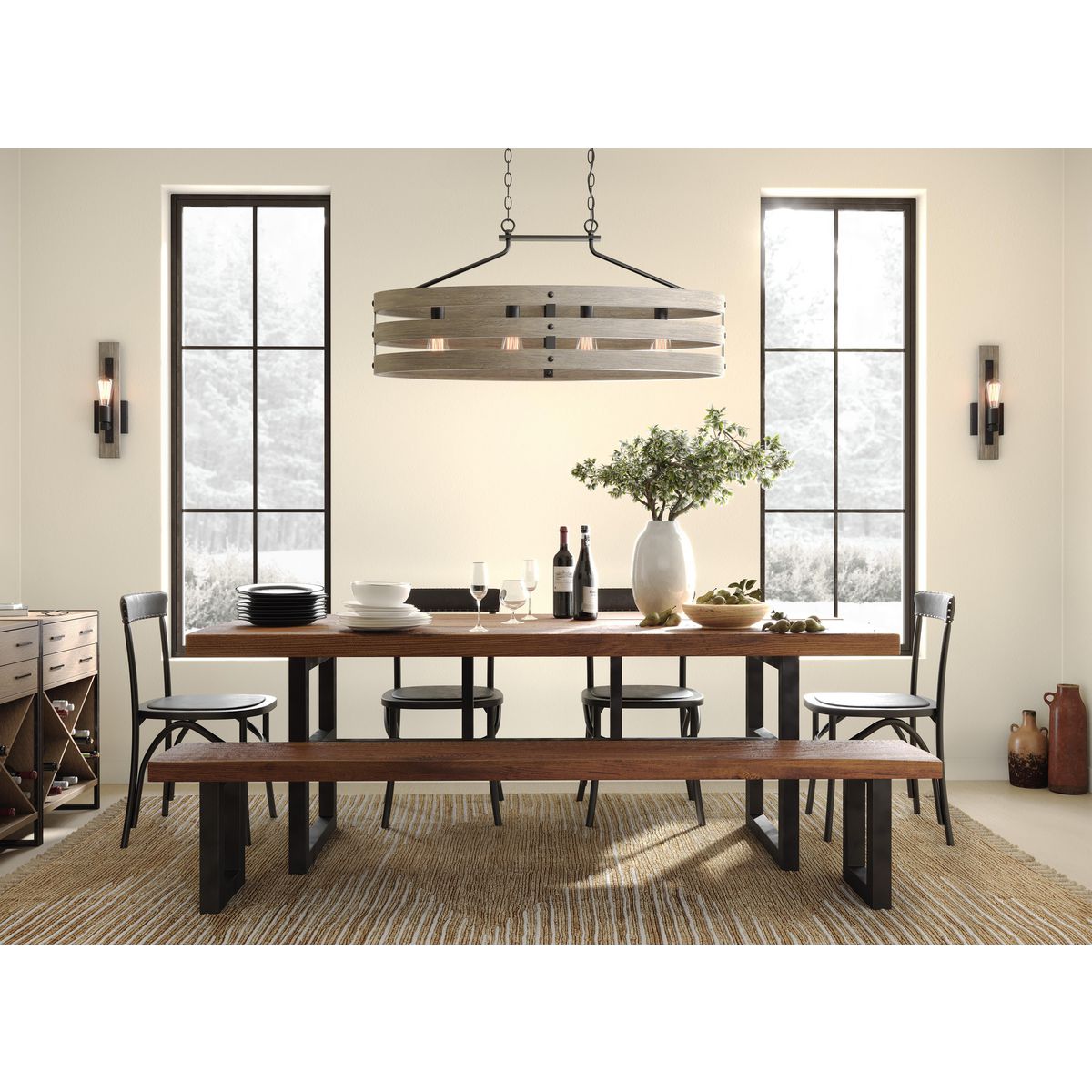 Progress Lighting Gulliver 4-Light Graphite Farmhouse Linear Large Hanging Kitchen Island Light