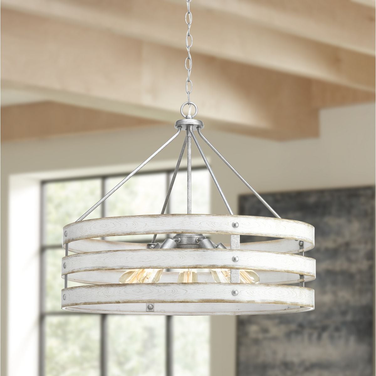Progress Lighting Gulliver 5-Light Galvanized Industrial Drum Large Hanging Pendant Light