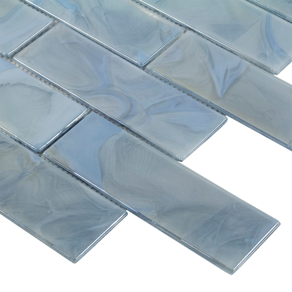 Elida Ceramica Blue 12-in x 12-in Glossy Glass Brick Mosaic Wall Tile