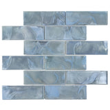 Elida Ceramica Blue 12-in x 12-in Glossy Glass Brick Mosaic Wall Tile