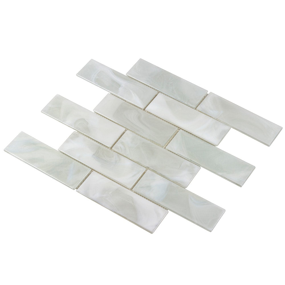 Elida Ceramica White 12-in x 12-in Glossy Glass Brick Mosaic Wall Tile, 1.06-sq ft