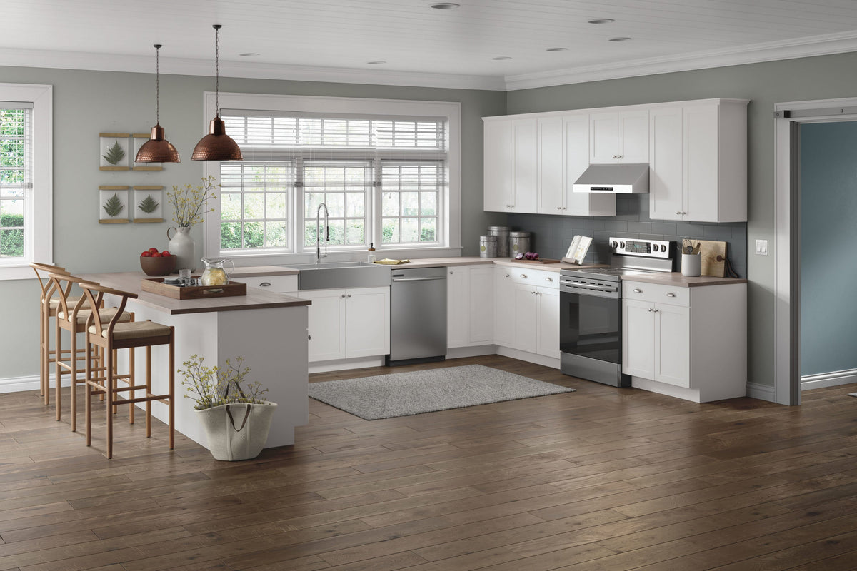 Diamond NOW Arcadia 12-in W x 36-in H x 24-in D White Diagonal Corner Wall Fully Assembled Cabinet (Recessed Panel Shaker Style)