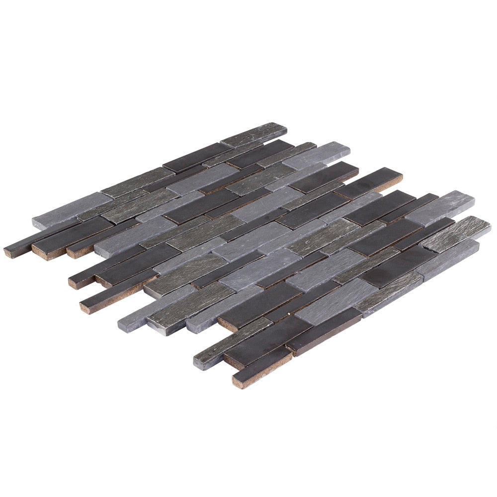 Elida Ceramica Dark Mountain 12-in x 12-in Crackled Ceramic/Stone Slate Linear Mosaic Wall Tile