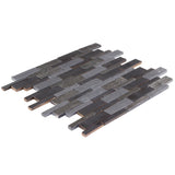 Elida Ceramica Dark Mountain 12-in x 12-in Crackled Ceramic/Stone Slate Linear Mosaic Wall Tile