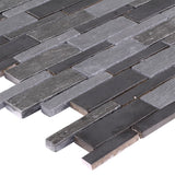 Elida Ceramica Dark Mountain 12-in x 12-in Crackled Ceramic/Stone Slate Linear Mosaic Wall Tile
