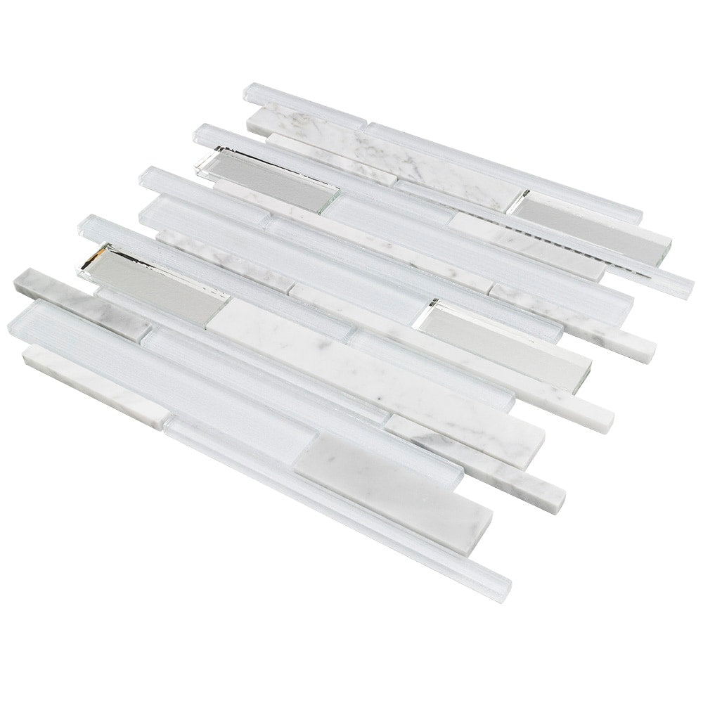 Elida Ceramica White 12-in x 12-in Mirrored Glass/Stone Linear Mosaic Wall Tile