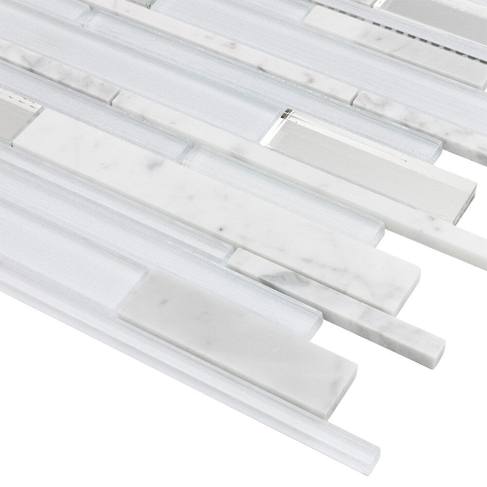 Elida Ceramica White 12-in x 12-in Mirrored Glass/Stone Linear Mosaic Wall Tile