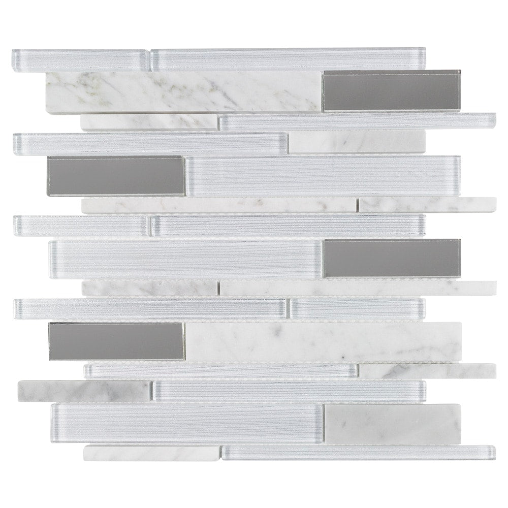 Elida Ceramica White 12-in x 12-in Mirrored Glass/Stone Linear Mosaic Wall Tile