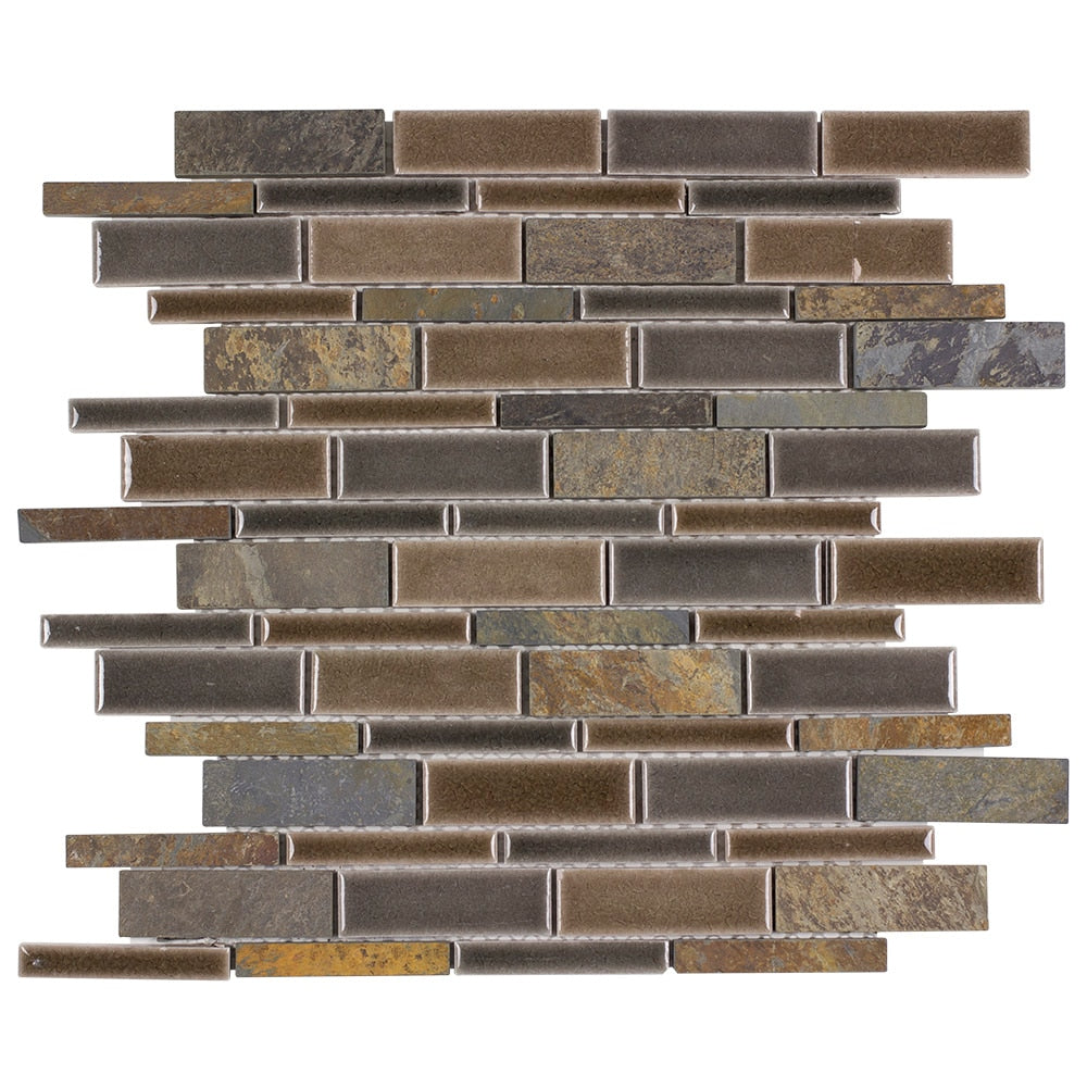 Elida Ceramica Natural Mountain 12-in x 12-in Crackled Ceramic/Stone Slate Linear Mosaic Wall Tile