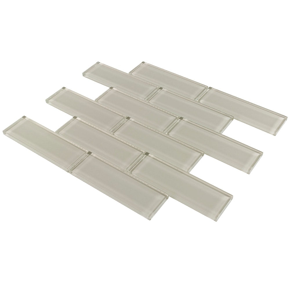 Elida Ceramica 2-in x 6-in Beige Glossy Glass Brick Mosaic Wall Tile, 12-in x 12-in Sheet