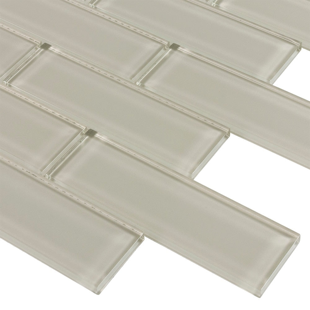 Elida Ceramica 2-in x 6-in Beige Glossy Glass Brick Mosaic Wall Tile, 12-in x 12-in Sheet
