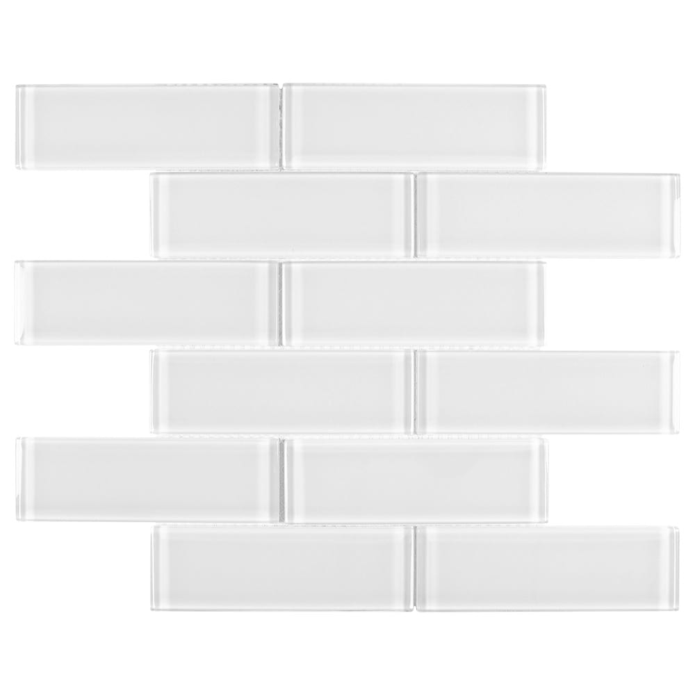 Elida Ceramica 2-in x 6-in Super White Glass 12-in x 12-in Glossy Brick Mosaic Wall Tile