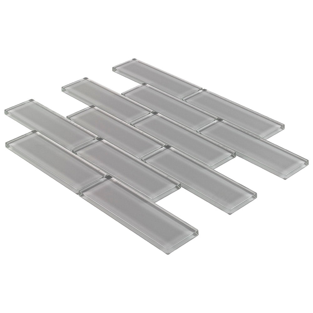 Elida Ceramica Gray 12-in x 12-in Glossy Glass Brick Subway Mosaic Wall Tile (0.955-sq ft)