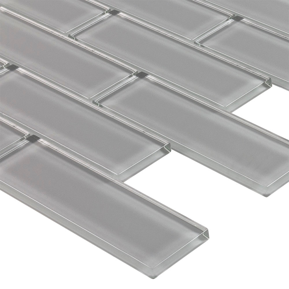 Elida Ceramica Gray 12-in x 12-in Glossy Glass Brick Subway Mosaic Wall Tile (0.955-sq ft)