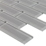 Elida Ceramica Gray 12-in x 12-in Glossy Glass Brick Subway Mosaic Wall Tile (0.955-sq ft)