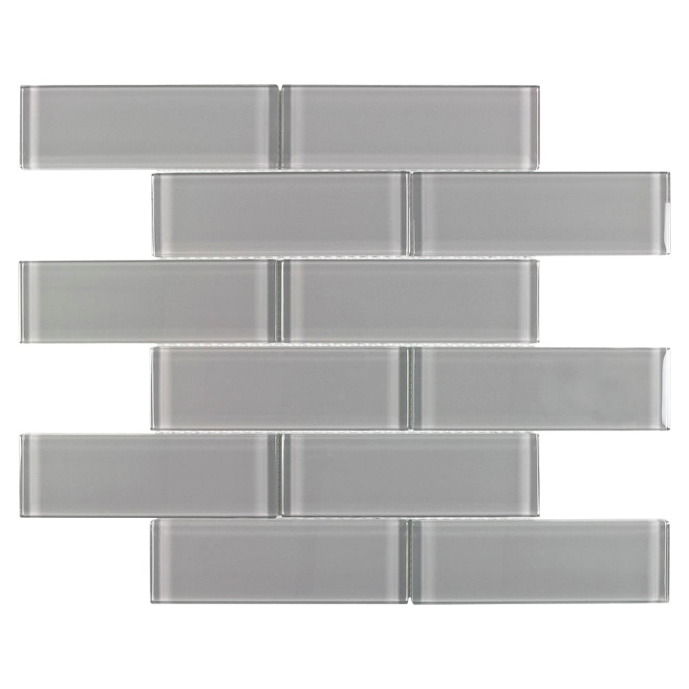 Elida Ceramica Gray 12-in x 12-in Glossy Glass Brick Subway Mosaic Wall Tile (0.955-sq ft)
