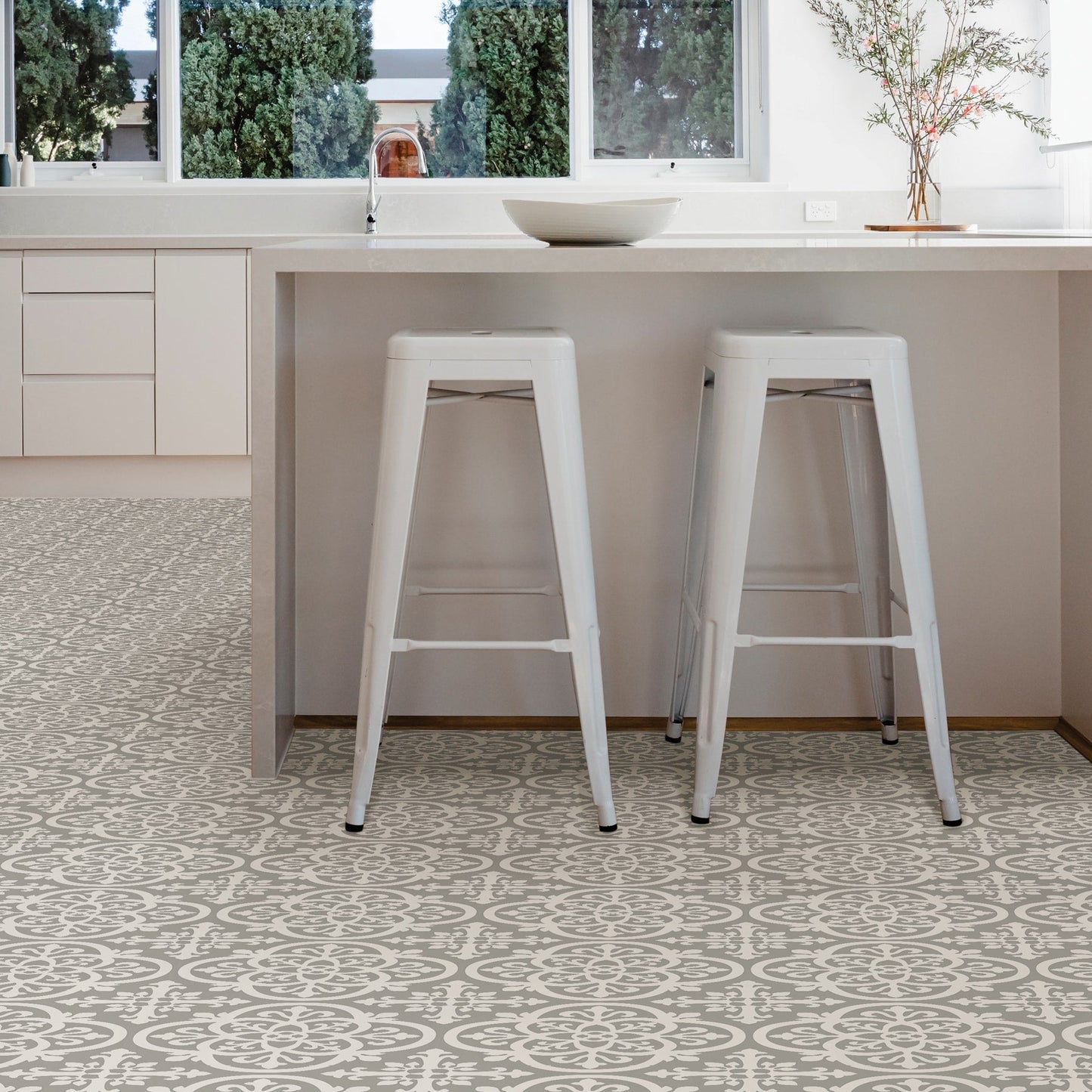 FloorPops Grey 12-in x 12-in Water Resistant Peel and Stick Vinyl Tile Flooring, 20-sq ft Carton