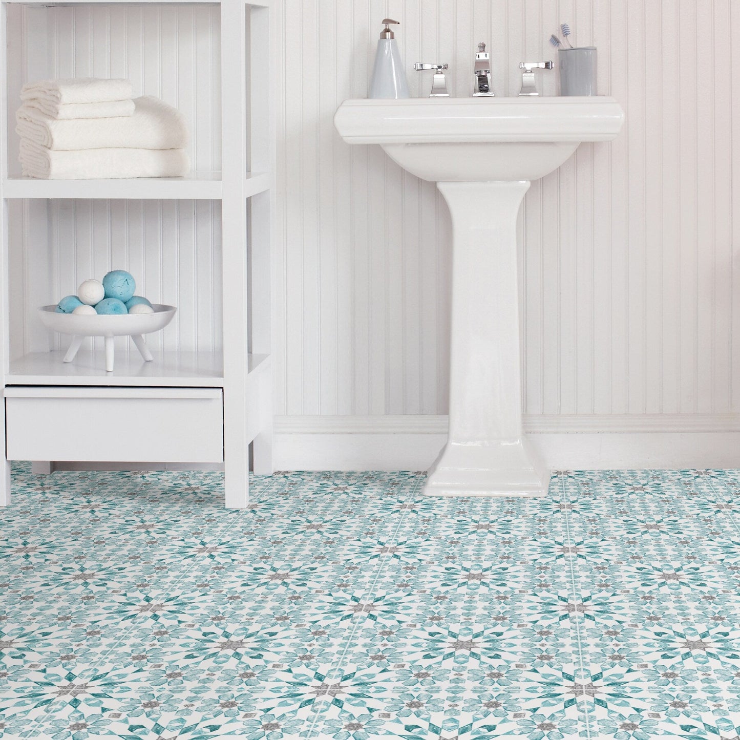 FloorPops Blue 12-in x 12-in Water-Resistant Peel and Stick Vinyl Tile Flooring, 20-sq ft Carton