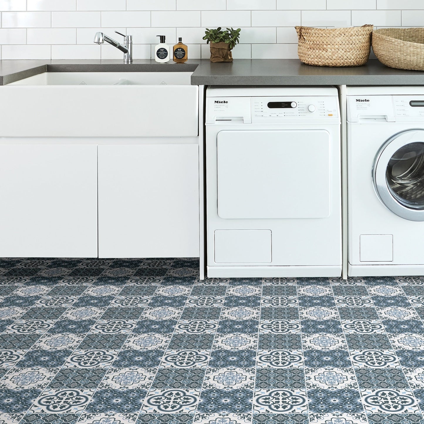 FloorPops Blue 12-in x 12-in Water-Resistant Peel and Stick Vinyl Tile Flooring, 20-sq ft Carton