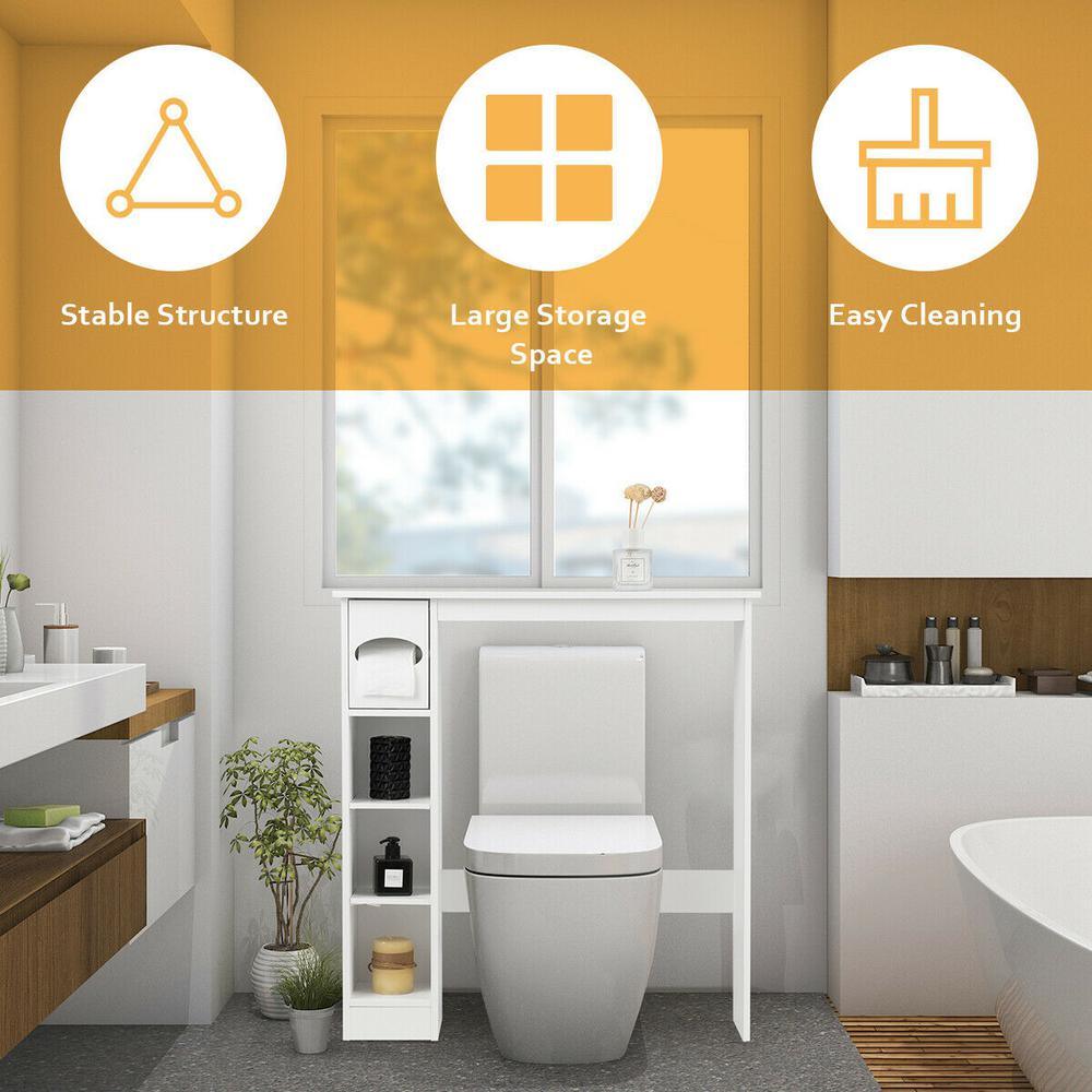 8 in. W Wooden Toilet Storage Cabinet Bathroom Shelves with Paper Drawer in White - Super Arbor