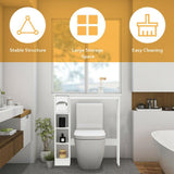 8 in. W Wooden Toilet Storage Cabinet Bathroom Shelves with Paper Drawer in White - Super Arbor