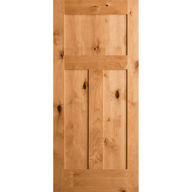 30 in. x 80 in. Krosswood Craftsman 3-Panel Shaker Solid Wood Core Rustic Knotty Alder Interior Door Slab