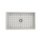 Farmhouse Apron-Front Fireclay 30 in. Single Bowl Kitchen Sink in White with Grid
