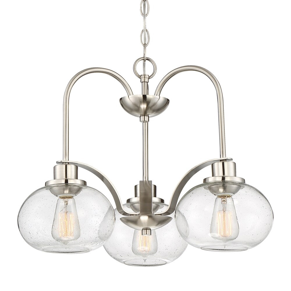 Quoizel Trilogy 3-Light Brushed Nickel Chandelier with Clear Seeded Glass