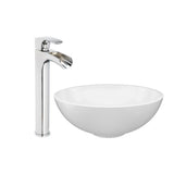 JACUZZI 16.5 in. Solid Surface Vessel Bathroom Sink Bowl in White Gloss with Vessel Filler Faucet and Pop Drain Included