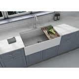 Delux Fireclay 33 in. Single Bowl Farmhouse Kitchen Sink with workstation