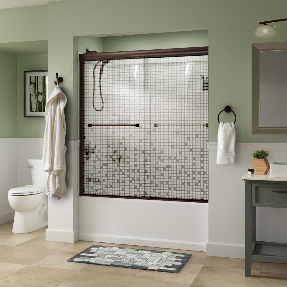 Everly 60 in. x 58-1/8 in. Traditional Semi-Frameless Sliding Bathtub Door in Bronze and 1/4 in. (6mm) Rain Glass - Super Arbor