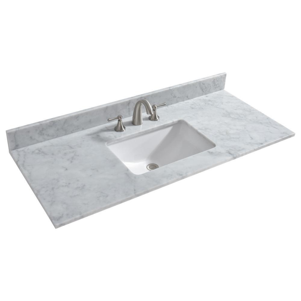 Maldon 49 in. W x 22 in. D Single Basin Carrara Marble Vanity Top in Carrara White with White Vitreous China Basin - Super Arbor