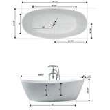 70 in. Acrylic Center Drain Oval Flat Bottom Freestanding Bathtub in White - Super Arbor