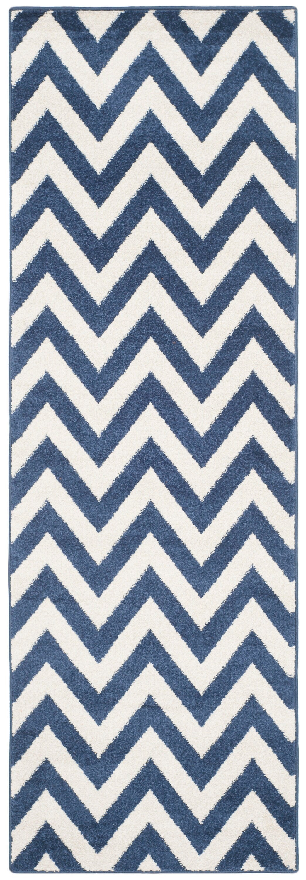 Safavieh Amherst Bellport 2 x 7 Navy/Beige Indoor/Outdoor Chevron Mid-Century Modern Runner