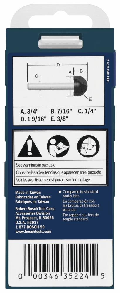 Bosch 3/4-in Carbide-Tipped Core Box Router Bit, 1/4-in Shank