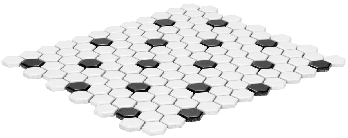 Satori Hudson Brilliant White and Black 10-in x 12-in Matte Porcelain Hexagon Mosaic Wall Tile (0.82-sq. ft/ Piece)