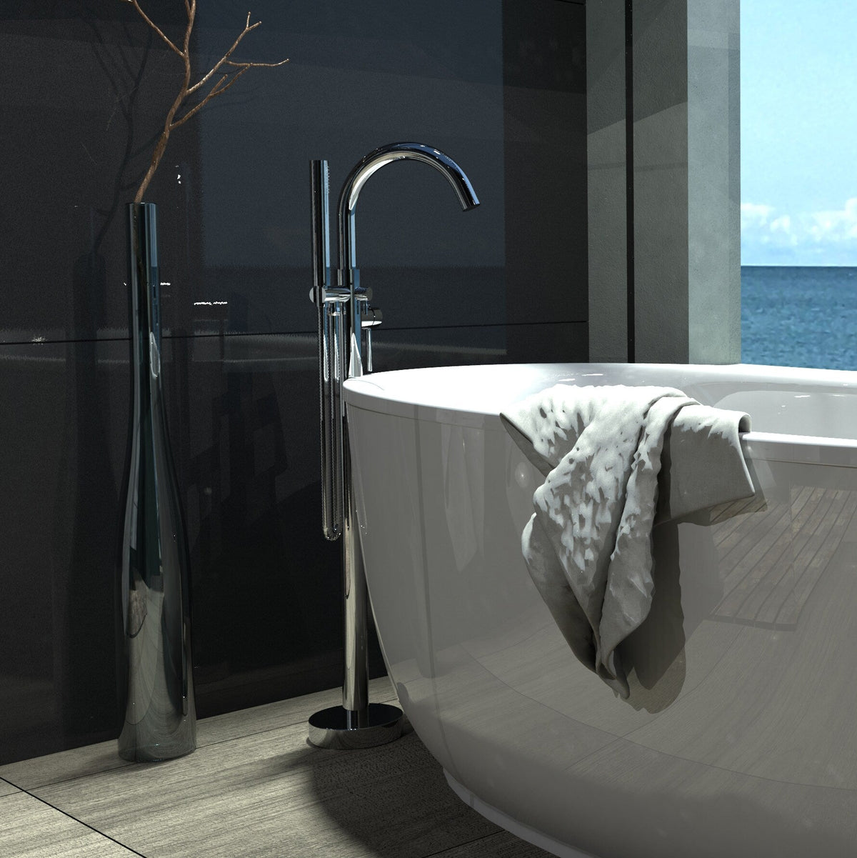 Belanger by Keeney Delphi Polished Chrome 1-Handle Freestanding Bathtub Faucet with Hand Shower, 38-7/16-in Height